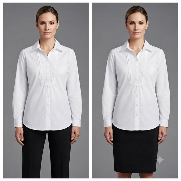 Coldwater Creek Tops - Coldwater Creek Shirt Womens  PL Petite Large White Cotton Pleated Long Sleeve